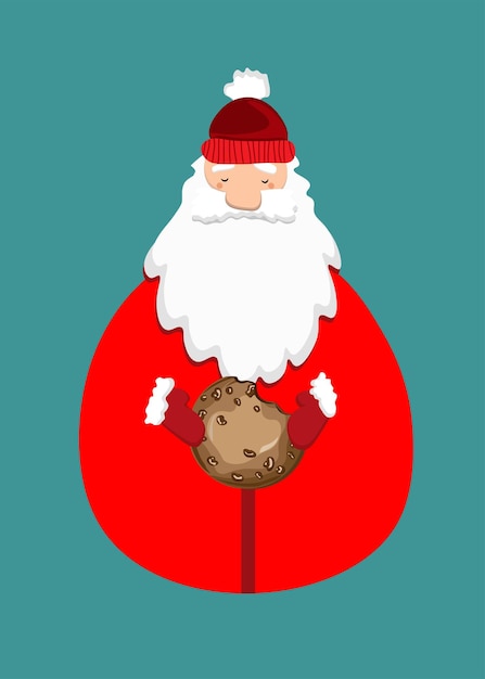 Vecteur père noël tenant un cookie sur fond bleu