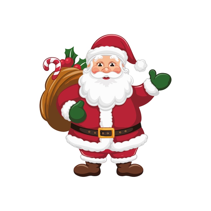 Vecteur un père noël tenant un sac de cadeaux