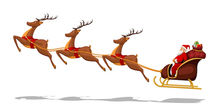 Vecteur père noël en traîneau avec des cerfs