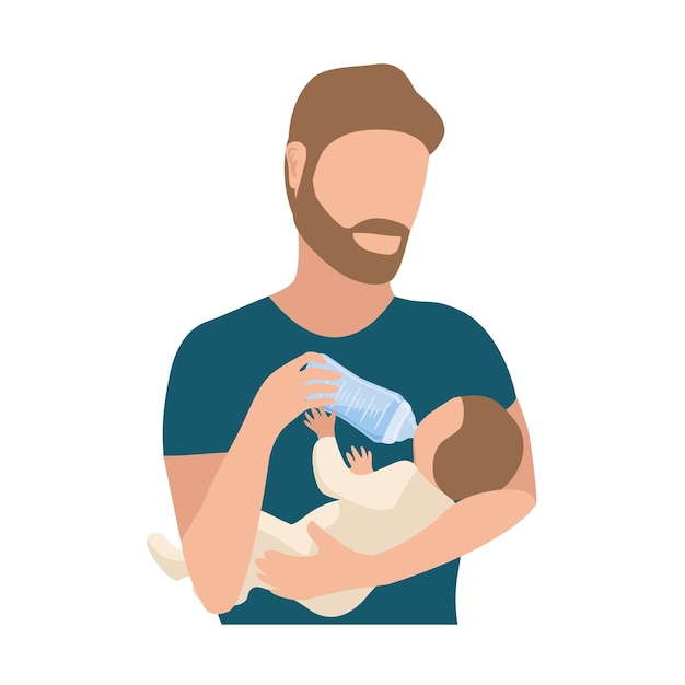 Le père nourrit le bébé.