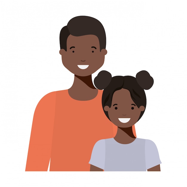 Vecteur père avec sa fille souriant personnage avatar