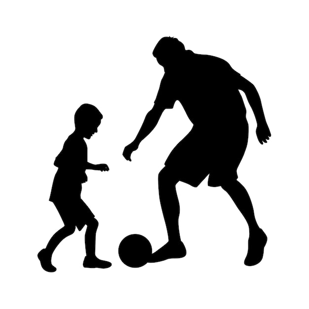 Un père et son fils jouent au football ensemble. Un père joue au football avec un fils mignon.