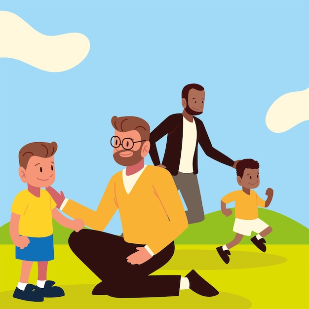 Les pères avec ses enfants passent du temps ensemble