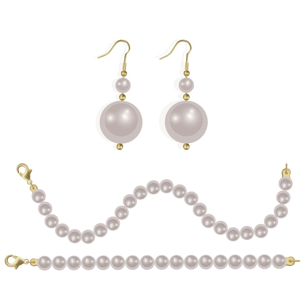 Perles blanches et boucles d'oreilles en perles, illustration réaliste en illustration vectorielle