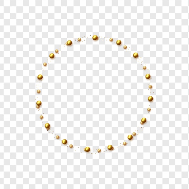 Perles rondes dorées et perles isolées sur fond transparent.