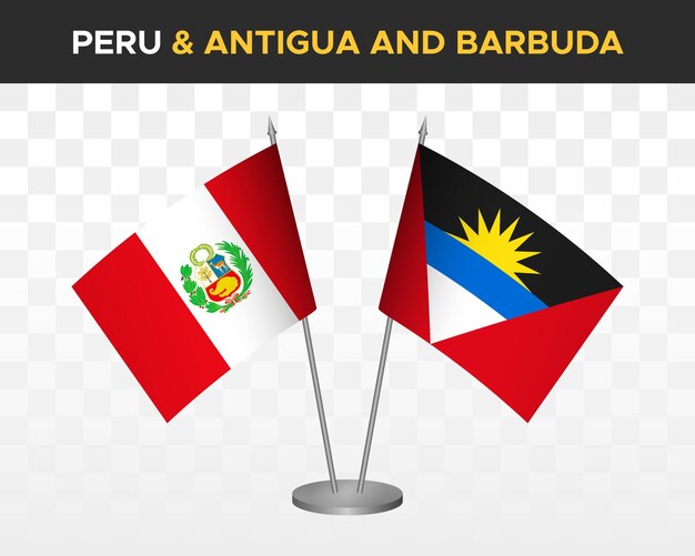 Pérou Vs Antigua-et-barbuda Maquette De Drapeaux De Bureau Isolé Drapeau De Table D'illustration Vectorielle 3d