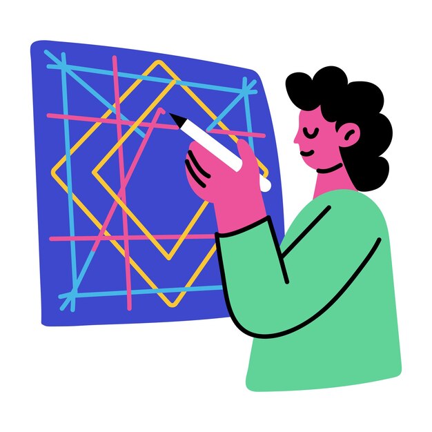 Person making drawing shapes flat style illustration