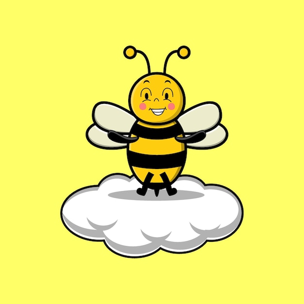 Personnage D'abeille De Dessin Animé Mignon Debout Dans Un Nuage