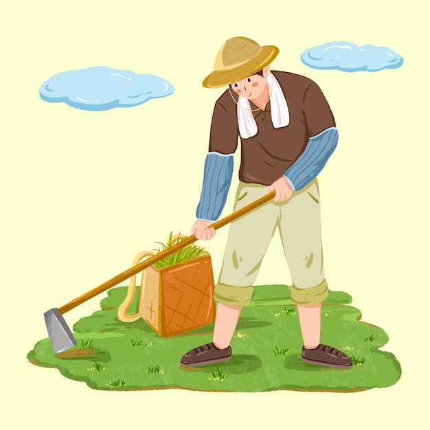 Personnage L'agriculteur qui laboure le champ