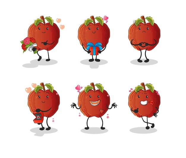 Le personnage de l'amour de la pomme pourrie. vecteur de mascotte de dessin animé