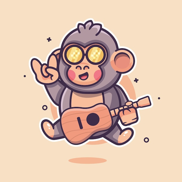 Personnage Animal De Gorille Joyeux Mascotte Jouant De La Guitare Dessin Animé Isolé