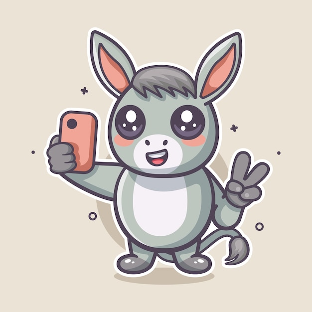 Un Personnage Animal Mignon, Une Mascotte, Prenant Un Selfie Avec Un Smartphone, Un Dessin Animé Isolé