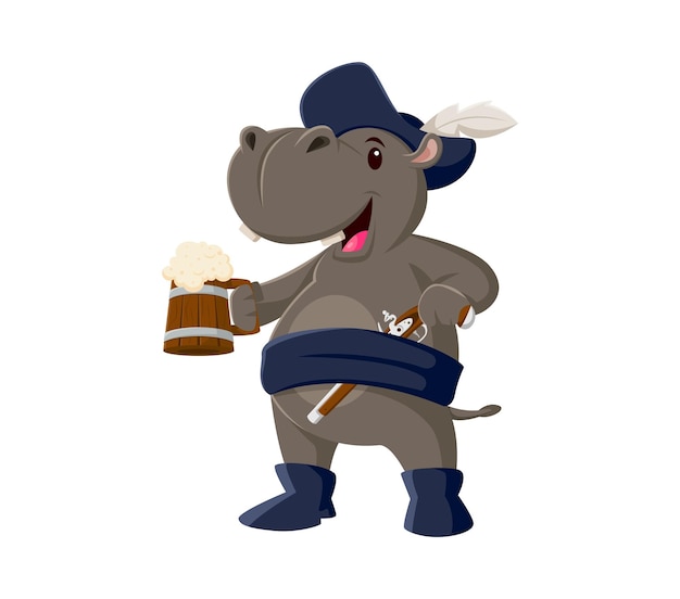 Un personnage animé de pirate hippopotame avec un tankard