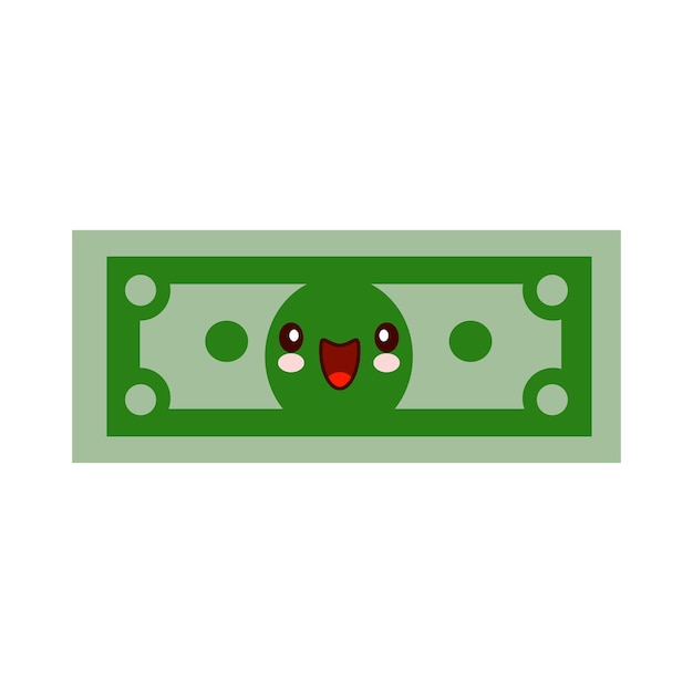 Vecteur personnage d'argent de dessin animé souriant visage kawaii dollar vert confiant dans un style plat concept de solidité financière illustration vectorielle