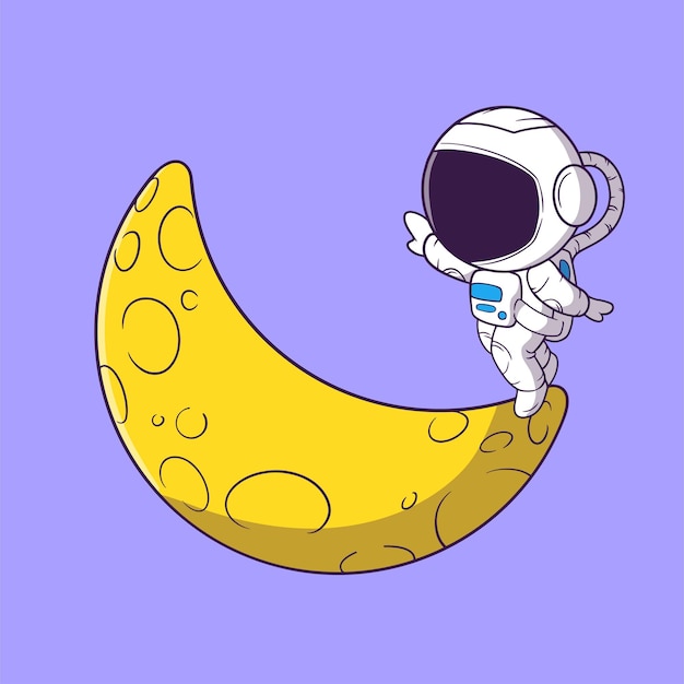 Personnage D'astronaute D'illustration Mignonne Jouant En équilibre Sur La Lune