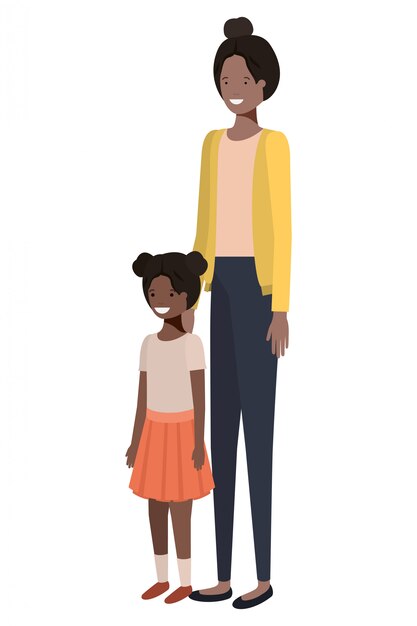 Vecteur personnage avatar debout mère et fille
