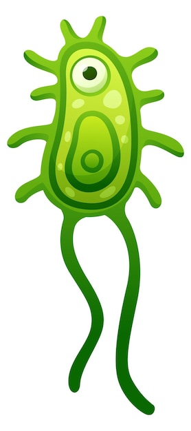 Personnage De Bactérie Verte Cellule Microbienne De Dessin Animé Créature De La Maladie