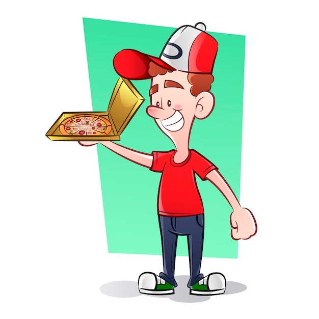 Personnage de bande dessinée de livraison de pizza