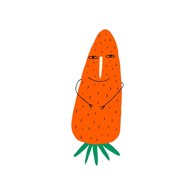 Vecteur personnage de bande dessinée orange avec un joli visage personnage de bande dessinée avec une illustration de style doodle
