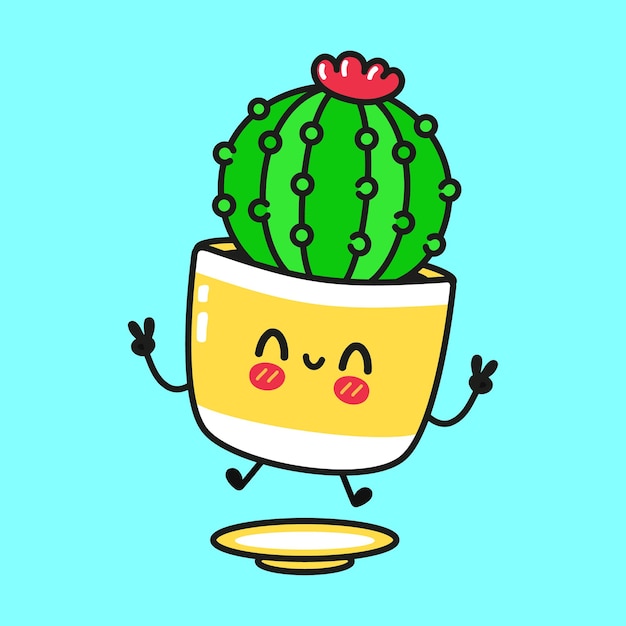 Personnage De Cactus Sautant Drôle Mignon