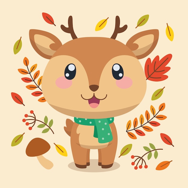 Personnage De Cerf Mignon Isolé Avec Un Fond D'automne écharpe