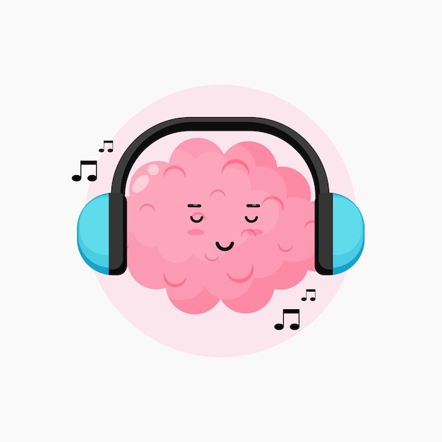 Personnage de cerveau mignon écoutant de la musique