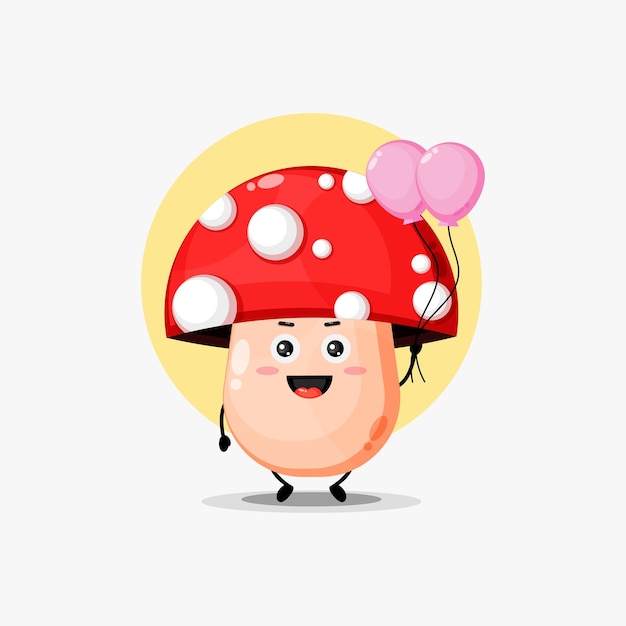 Vecteur personnage de champignon mignon portant un ballon