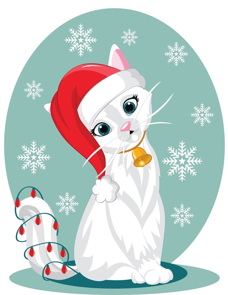 Vecteur un personnage de chat assis avec illustration de bonnet de noel