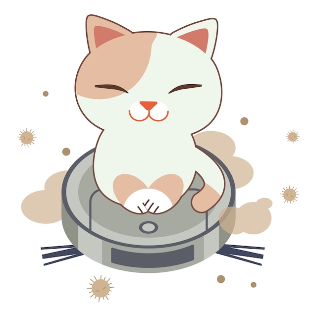 Le Personnage De Chat Mignon Assis Sur Le Robot Aspirateur