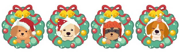 Le Personnage De Chien Mignon Avec Une Couronne De Noël