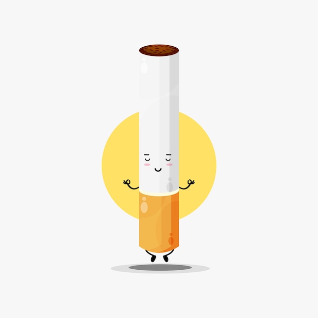 Personnage De Cigarette Mignon Méditant Dans Une Pose De Yoga