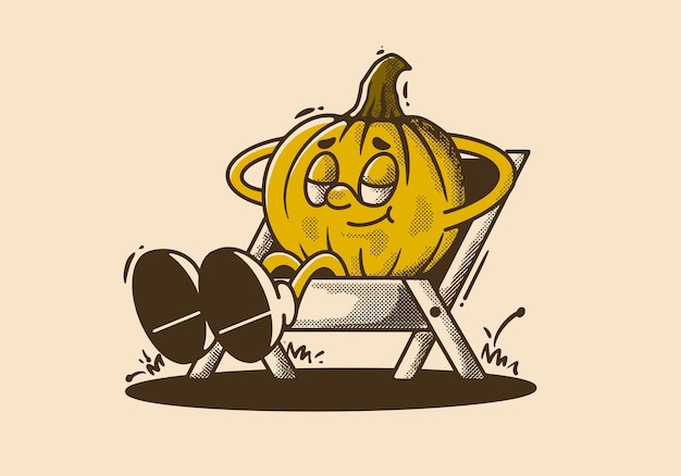 Le Personnage De Citrouille D'halloween Dort Sur La Chaise Dans Un Style Rétro Vintage