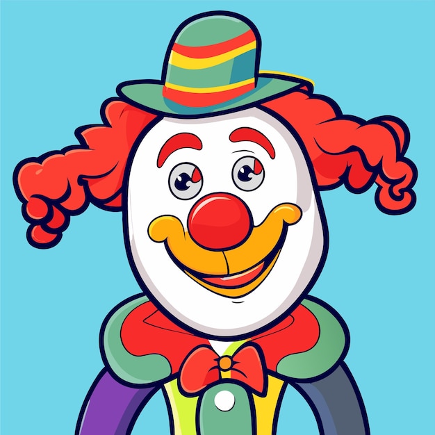 Personnage de clown sur un vélo à roues dessiné à la main plat autocollant de dessin animé élégant concept d'icône isolé