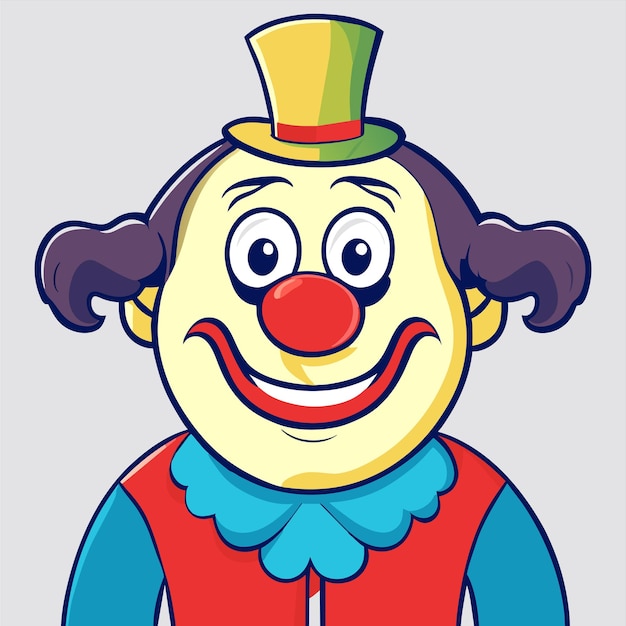 Personnage de clown sur un vélo à roues dessiné à la main plat autocollant de dessin animé élégant concept d'icône isolé