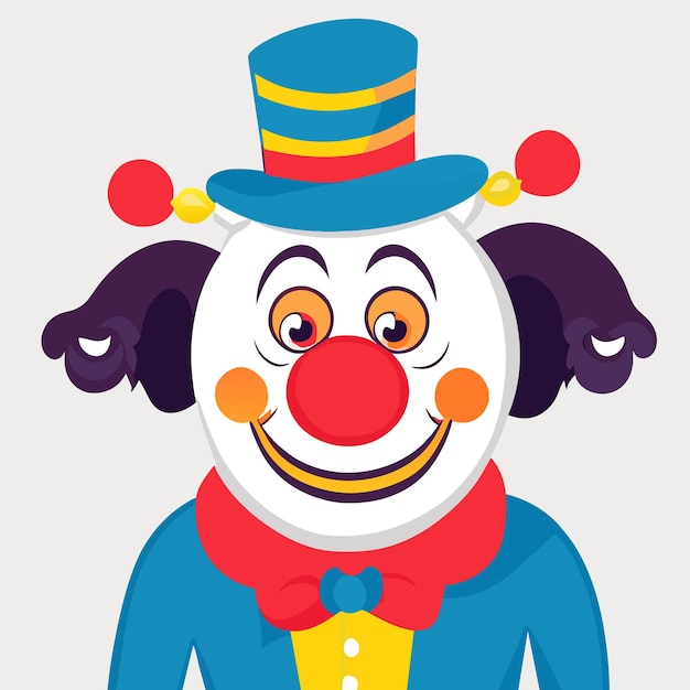 Personnage de clown sur un vélo à roues dessiné à la main plat autocollant de dessin animé élégant concept d'icône isolé