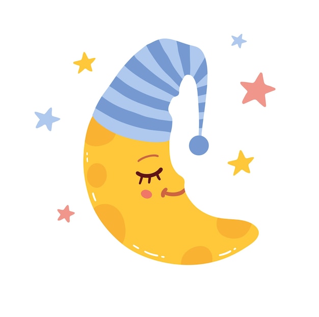 Un personnage en croissant portant une casquette de couchage
