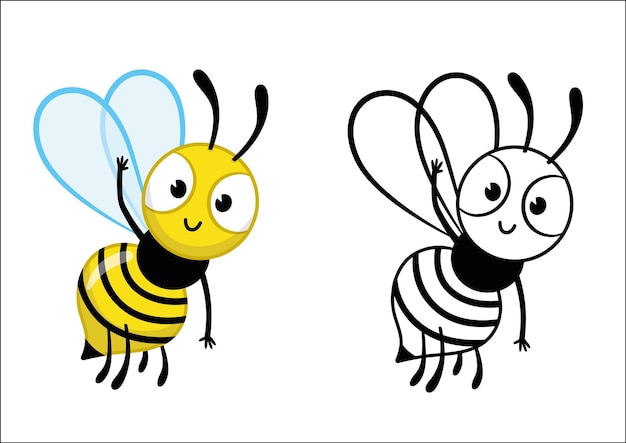 Le Personnage De Dessin Animé D'abeille Nous Accueille Coloriage De Vecteur Pour Les Enfants