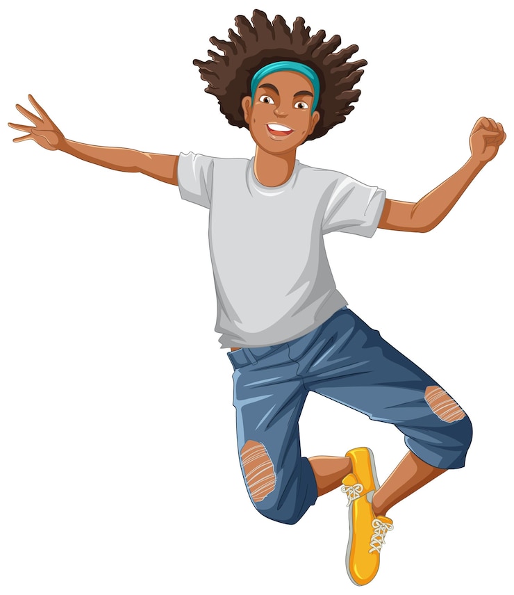 Vecteur personnage de dessin animé afro-américain avec des cheveux afro