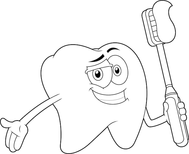 Vecteur un personnage de dessin animé aux dents joyeuses tenant une brosse à dents avec du dentifrice