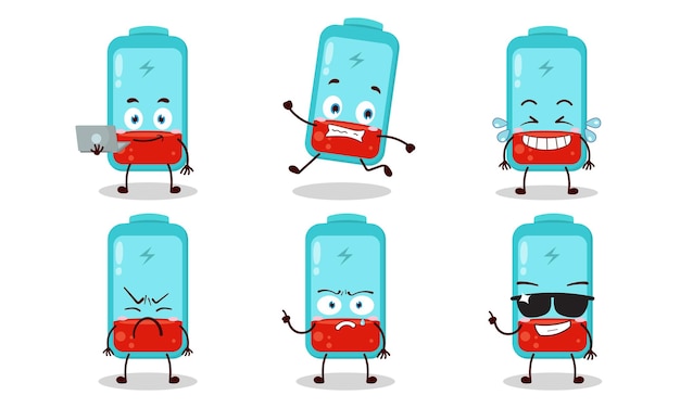 personnage de dessin animé de batterie vide drôle avec de nombreuses illustrations de conception d'activités de pose