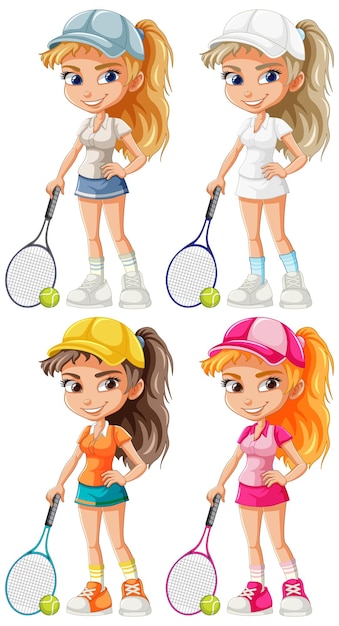 Vecteur personnage de dessin animé de belle joueuse de tennis