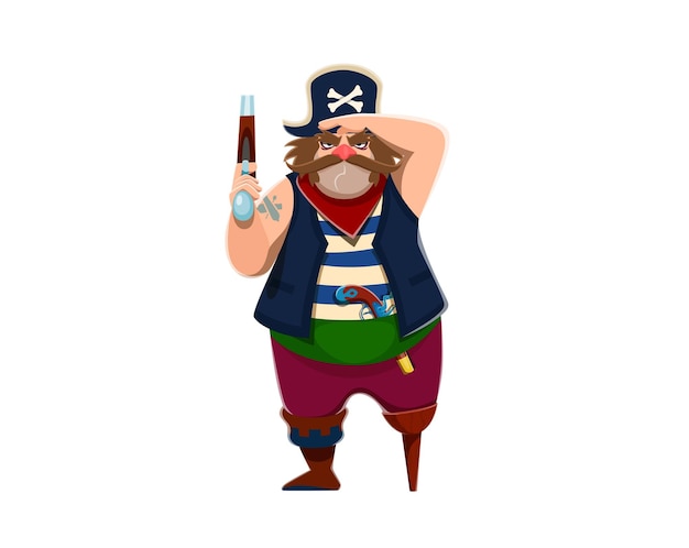 Un Personnage De Dessin Animé De Capitaine Pirate Avec Un Pistolet