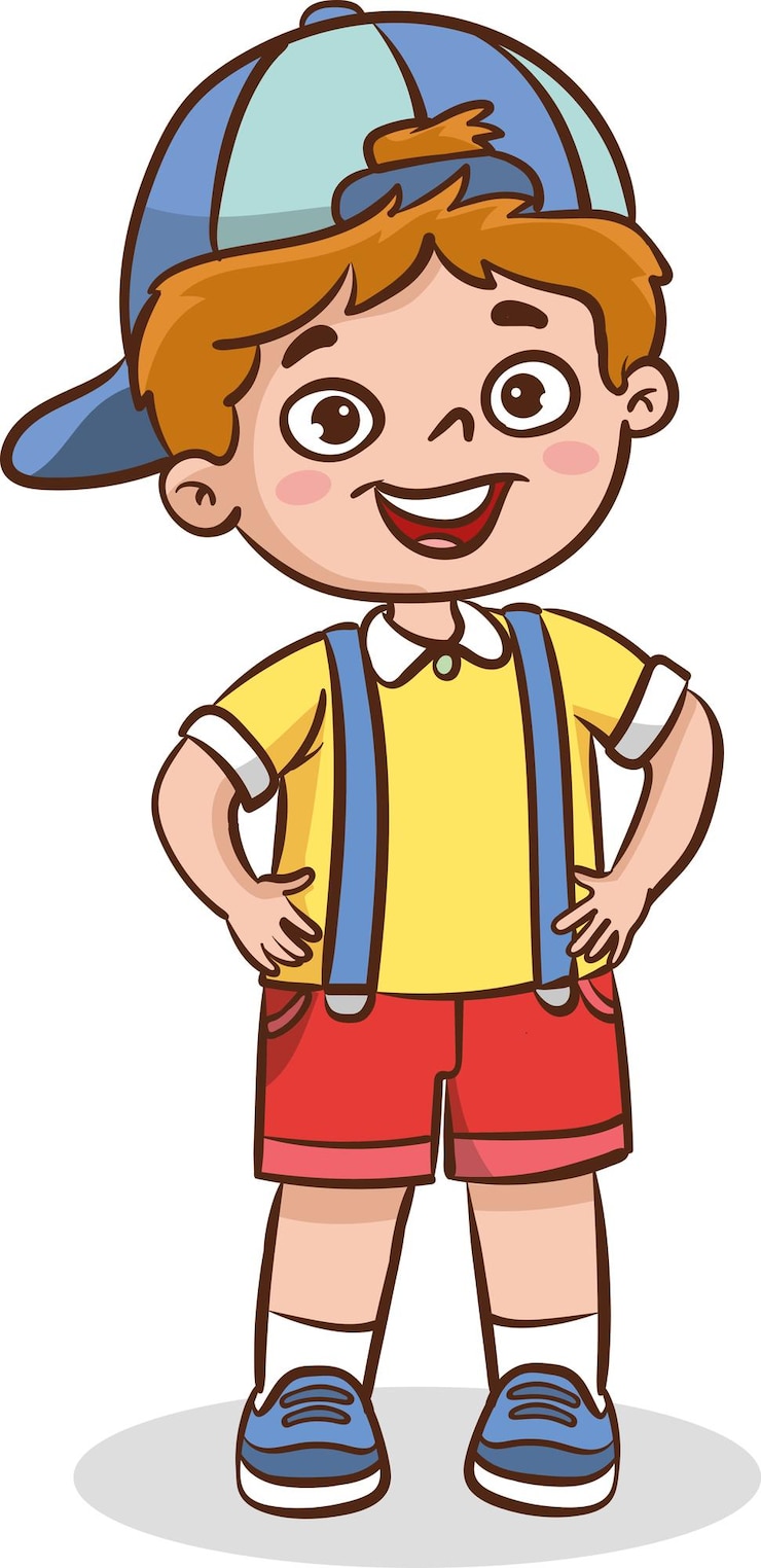 Vecteur un personnage de dessin animé avec une chemise jaune et un short rouge