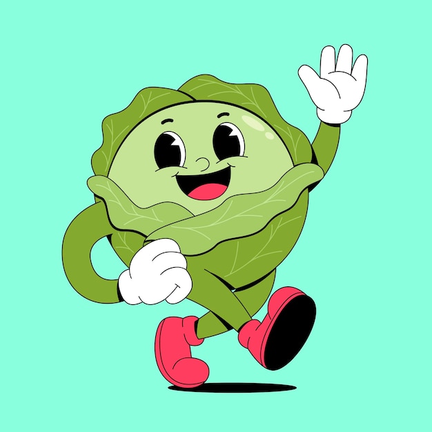 Un personnage de dessin animé d'un chou vert agitant heureusement