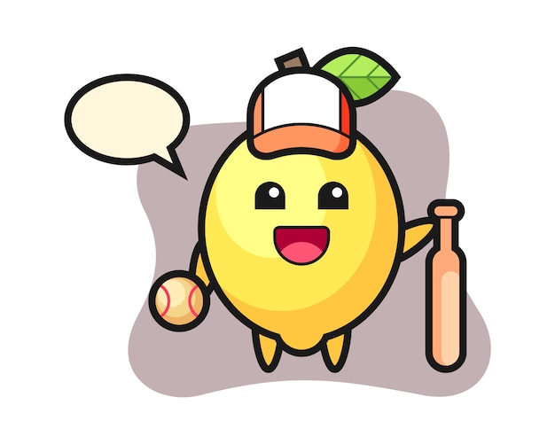 Personnage De Dessin Animé De Citron En Tant Que Joueur De Baseball