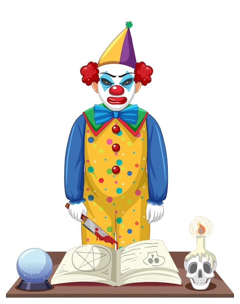 Personnage De Dessin Animé De Clown Effrayant Sur Fond Blanc