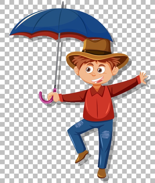 Un Personnage De Dessin Animé De Cow-boy Tenant Un Parapluie Sur Fond De Grille