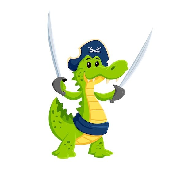 Un personnage de dessin animé de crocodile pirate, un crocodile corsaire.