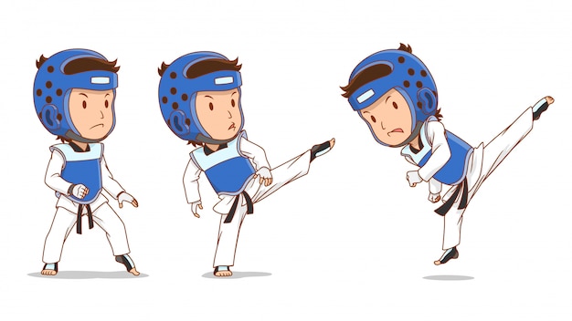 Personnage De Dessin Animé Du Joueur De Taekwondo.