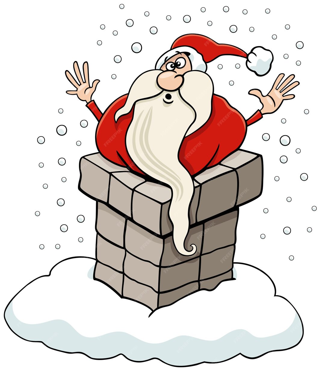 Personnage De Dessin Animé Du Père Noël Coincé Dans La Cheminée